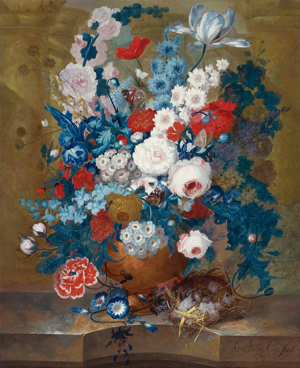 Jan van Os Kuş Yuvası ve Çiçekler