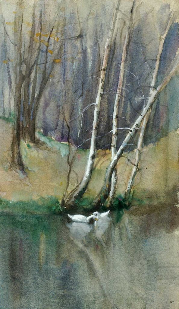 Edward Mitchell Bannister Huş Ağaçları ve Ördekler ile Manzara