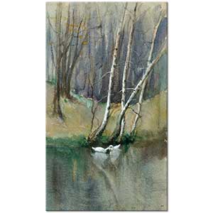 Edward Mitchell Bannister Huş Ağaçları ve Ördekler ile Manzara