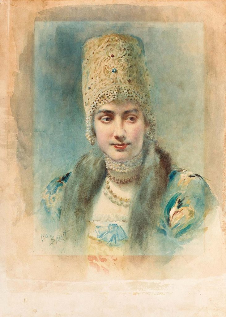 Leon Bakst Kokoshnik ve İnci Gerdanlık Takan Kız