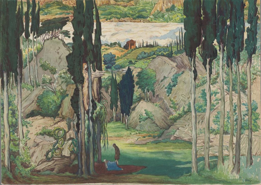 Leon Bakst Daphnis ve Chloe'nin I. Perdesi için Set Tasarımı