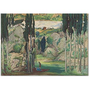Leon Bakst Daphnis ve Chloe'nin I. Perdesi için Set Tasarımı