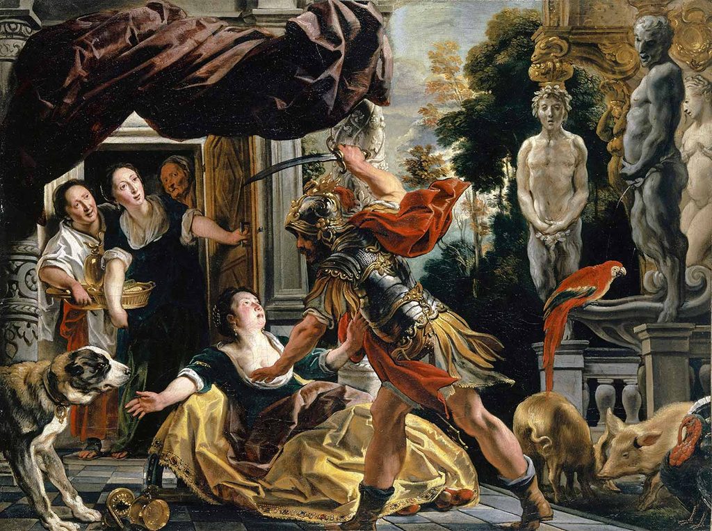 Jacob Jordaens Ulysses Circe'yi Tehdit Ederken