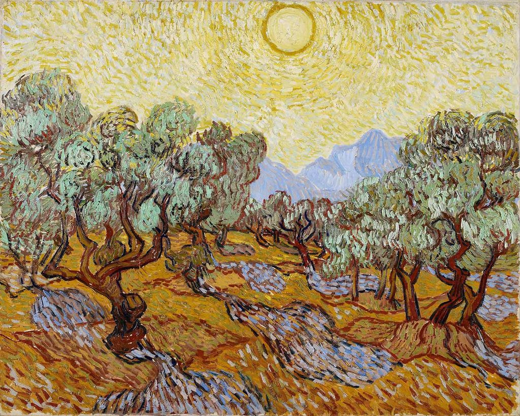 Vincent van Gogh Sarı Gökyüzü ve Güneş Altında Zeytinlik